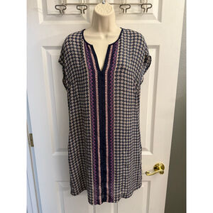 Daniel Rainn navy blue sleeveless shift dress geometric print split V-neckline S